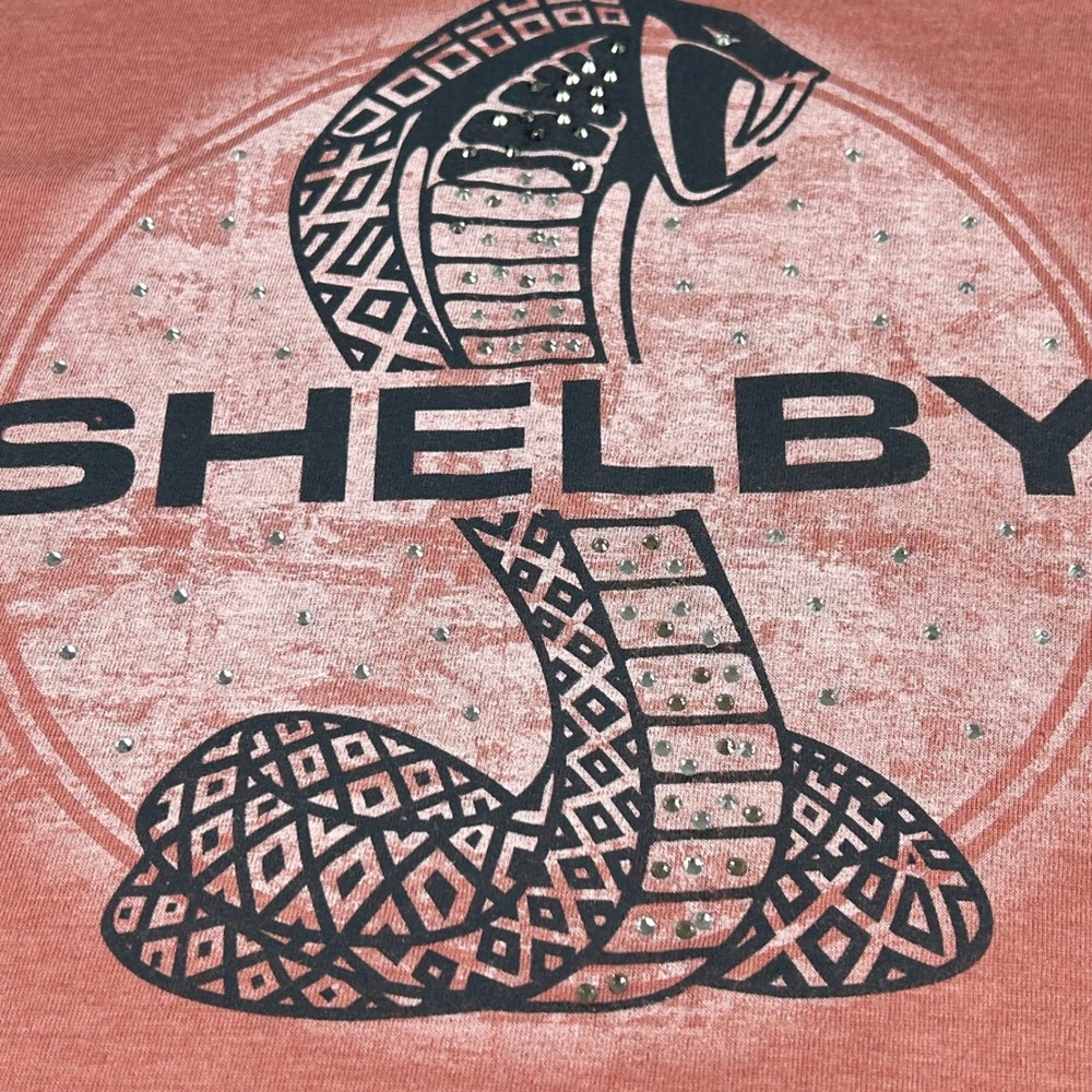 Shelby American Womens Cobra Rhinestone V-Neck Graphic Tee Mauve LDM0005-BF-M M - Picture 5 of 7